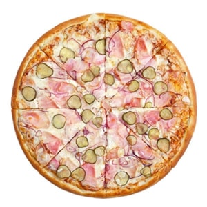 Фото товара 'Пицца с вареной колбасой и огурцами'